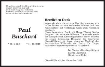 Traueranzeige von Paul Buschard von Wetterauer Zeitung