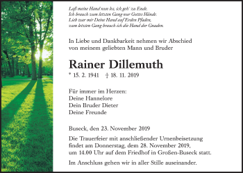 Traueranzeige von Rainer Dillemuth von Giessener Allgemeine, Alsfelder Allgemeine