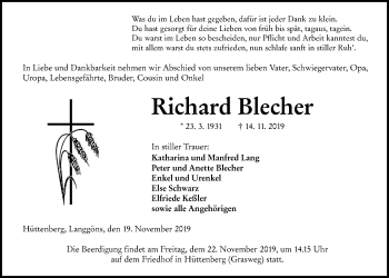 Traueranzeige von Richard Blecher von Giessener Allgemeine, Alsfelder Allgemeine