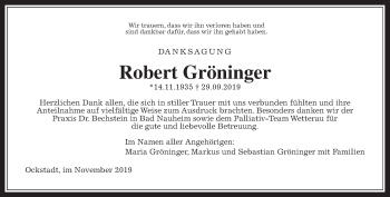 Traueranzeige von Robert Gröninger von Wetterauer Zeitung