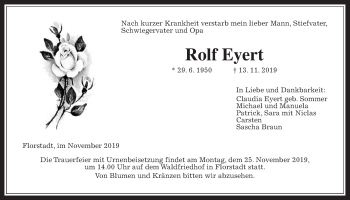 Traueranzeige von Rolf Eyert von Wetterauer Zeitung