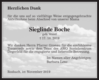 Traueranzeige von Sieglinde Boche von Wetterauer Zeitung
