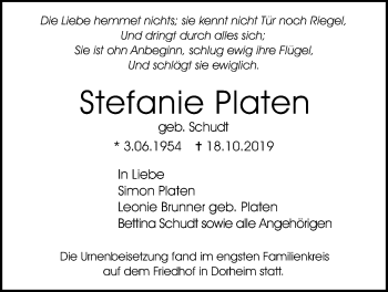 Traueranzeige von Stefanie Platen von Wetterauer Zeitung