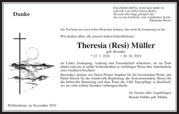 Traueranzeige von Theresia Müller von Wetterauer Zeitung