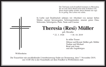Traueranzeige von Theresia Müller von Wetterauer Zeitung