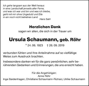 Traueranzeige von Ursula Schaumann von Giessener Allgemeine, Alsfelder Allgemeine