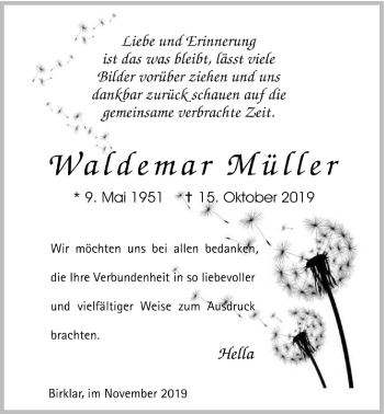 Traueranzeige von Waldemar Müller von Licher Wochenblatt