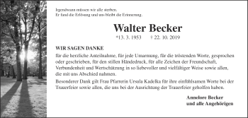 Traueranzeige von Walter Becker von Alsfelder Allgemeine