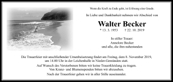 Traueranzeige von Walter Becker von Alsfelder Allgemeine