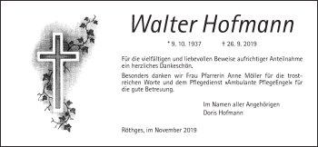Traueranzeige von Walter Hofmann von Laubacher Anzeiger