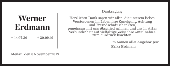 Traueranzeige von Werner Erdmann von Alsfelder Allgemeine