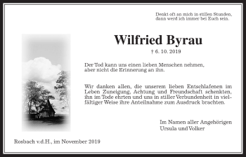 Traueranzeige von Wilfried Byrau von Wetterauer Zeitung