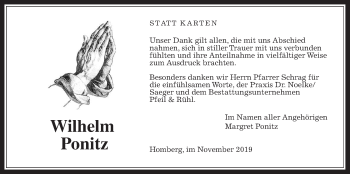 Traueranzeige von Wilhelm Ponitz von Alsfelder Allgemeine