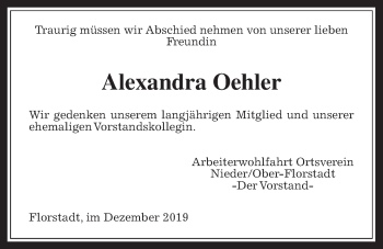 Traueranzeige von Alexandra Oehler von Wetterauer Zeitung