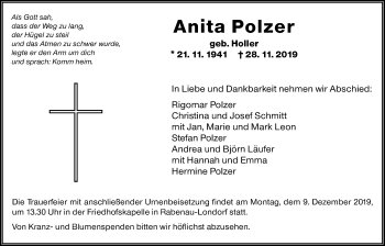 Traueranzeige von Anita Polzer von Giessener Allgemeine, Alsfelder Allgemeine