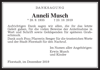Traueranzeige von Anneli Musch von Wetterauer Zeitung