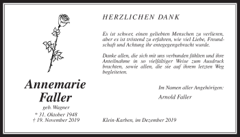 Traueranzeige von Annemarie Faller von Wetterauer Zeitung