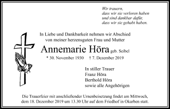Traueranzeige von Annemarie Höra von Bad Vilbel/Karben