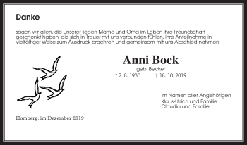 Traueranzeige von Anni Bock von Alsfelder Allgemeine