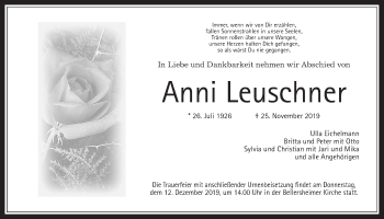 Traueranzeige von Anni Leuschner von Licher Wochenblatt