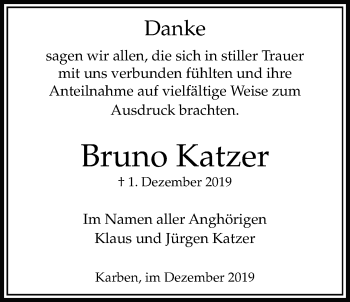 Traueranzeige von Bruno Katzer von Bad Vilbel/Karben