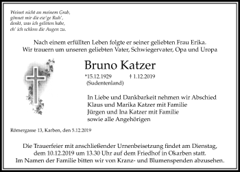 Traueranzeige von Bruno Katzer von Bad Vilbel/Karben