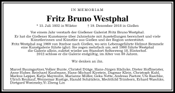 Traueranzeige von Bruno Westphal von Giessener Allgemeine, Alsfelder Allgemeine
