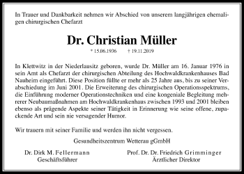 Traueranzeige von Christian Müller von Wetterauer Zeitung