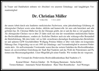 Traueranzeige von Christian Müller von Wetterauer Zeitung