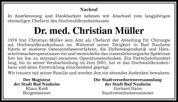 Traueranzeige von Christian Müller von Wetterauer Zeitung
