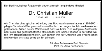 Traueranzeige von Christian Müller von Wetterauer Zeitung