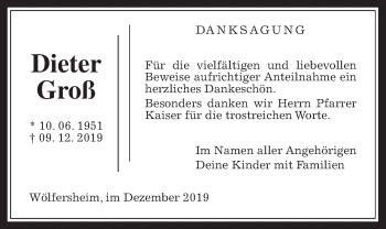 Traueranzeige von Dieter Groß von Wetterauer Zeitung