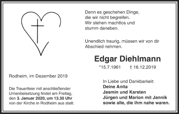 Traueranzeige von Edgar Diehlmann von Licher Wochenblatt