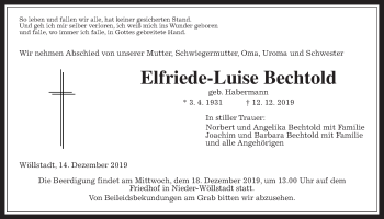 Traueranzeige von Elfriede-Luise Bechtold von Wetterauer Zeitung