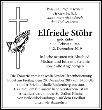 Traueranzeige von Elfriede Stöhr von Wetterauer Zeitung