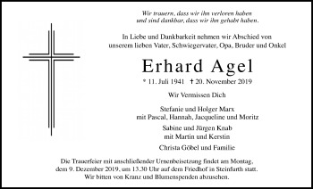 Traueranzeige von Erhard Agel von Wetterauer Zeitung