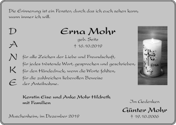 Traueranzeige von Erna Mohr von Licher Wochenblatt
