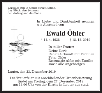 Traueranzeige von Ewald Öhler von Giessener Allgemeine, Alsfelder Allgemeine
