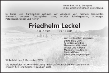 Traueranzeige von Friedhelm Leckel von Giessener Allgemeine, Alsfelder Allgemeine