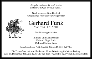 Traueranzeige von Gerhard Funk von Bad Vilbel/Karben