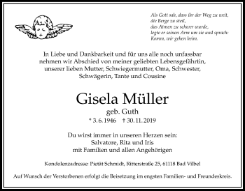 Traueranzeige von Gisela Müller von Bad Vilbel/Karben