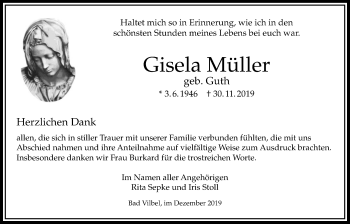 Traueranzeige von Gisela Müller von Bad Vilbel/Karben
