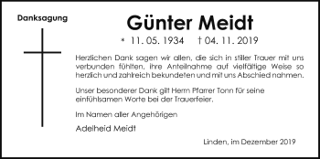 Traueranzeige von Günter Meidt von Giessener Allgemeine, Alsfelder Allgemeine