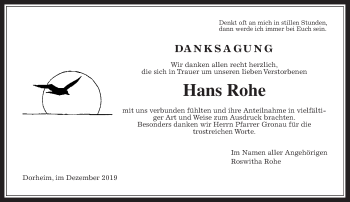 Traueranzeige von Hans Rohe von Wetterauer Zeitung