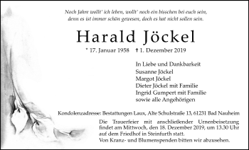 Traueranzeige von Harald Jöckel von Wetterauer Zeitung