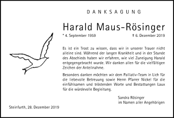 Traueranzeige von Harald Maus-Rösinger von Wetterauer Zeitung