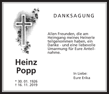 Traueranzeige von Heinz Popp von Wetterauer Zeitung