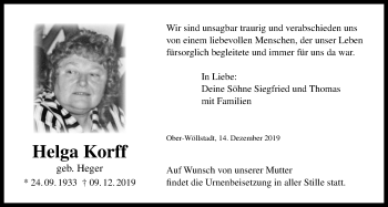 Traueranzeige von Helga Korff von Wetterauer Zeitung