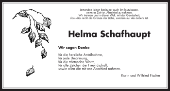 Traueranzeige von Helma Schafhaupt von Licher Wochenblatt