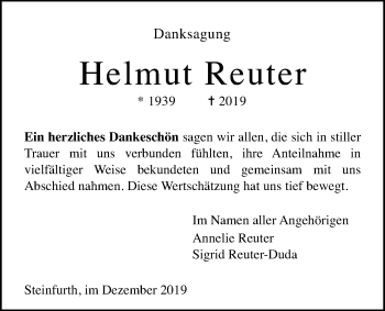 Traueranzeige von Helmut Reuter von Wetterauer Zeitung